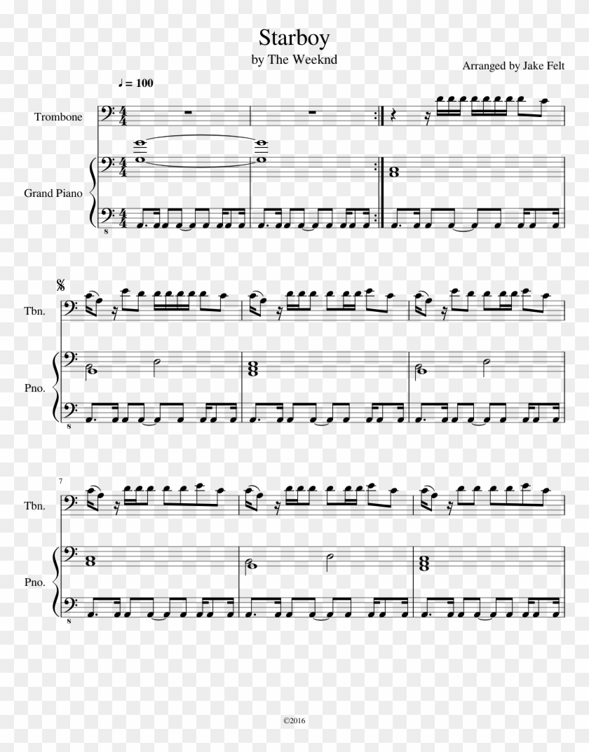 Starboy By The Weeknd Trombone~ish Arrngment Sheet - Star Boy Trombone Sheet Music Clipart