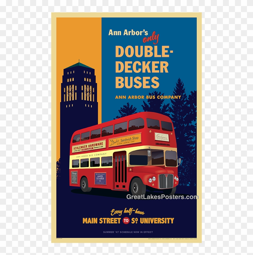 Ann Arbor Double-decker Bus Poster - Bus Posters Clipart