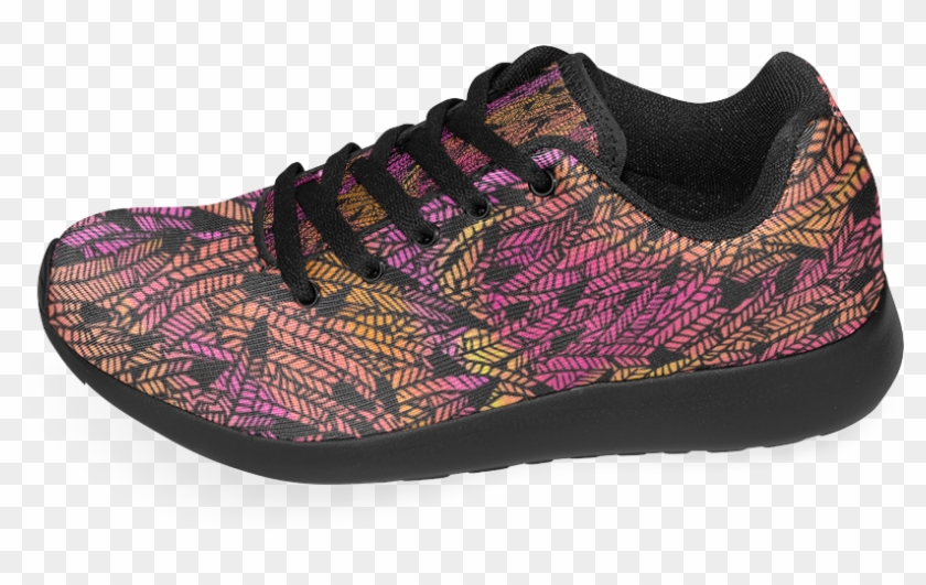 Pink Yellow Black Feather Pattern Women's Running Shoes - Shoe Clipart