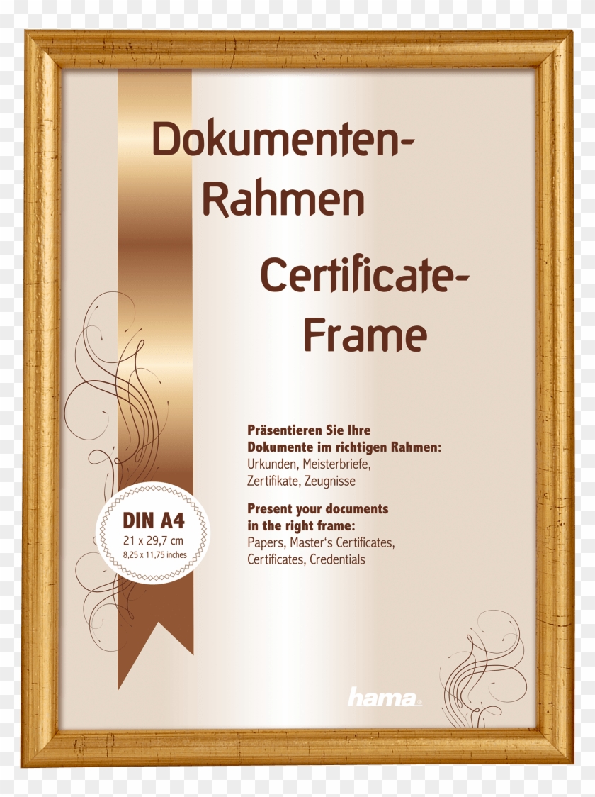 00064712 Hama Oregon Wooden Frame Gold 21 X 29 7 Cm - Certificate Frame High Resolution Png Clipart #2784227