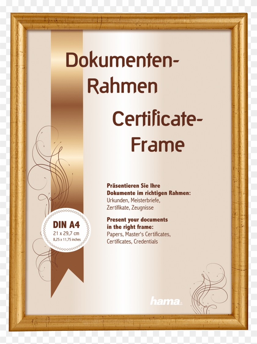 00064712 Hama Oregon Wooden Frame Gold 21 X 29 7 Cm - Certificate Frame High Resolution Png Clipart