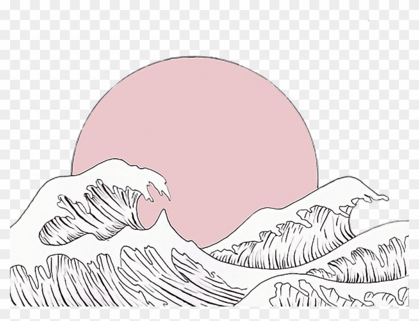 Japan Japanese Art Aesthetic Tumblr Simple Pink Sun Wave Drawing