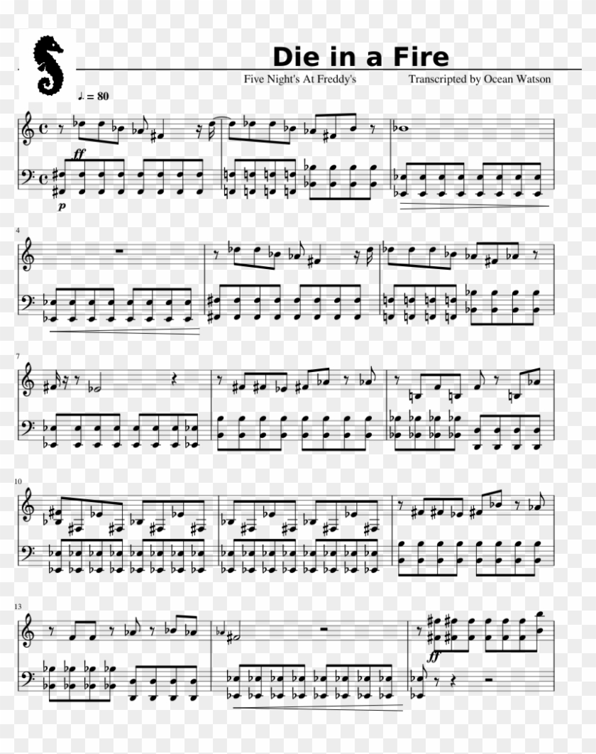 Die In A Fire- Five Nights At Freddy's Sheet Music - Gravity Falls Weirdmageddon Theme Piano Sheet Music Clipart