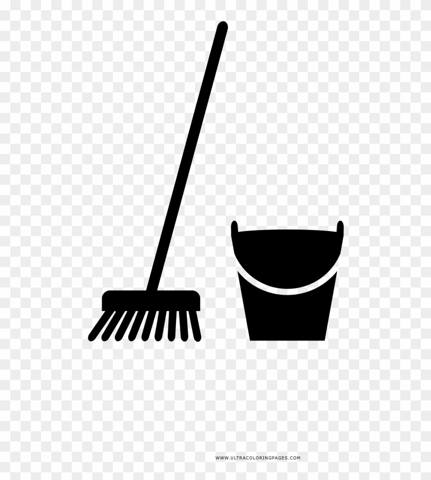 Broom And Water Bucket Coloring Page - Escoba Dibujo Png Clipart #285674