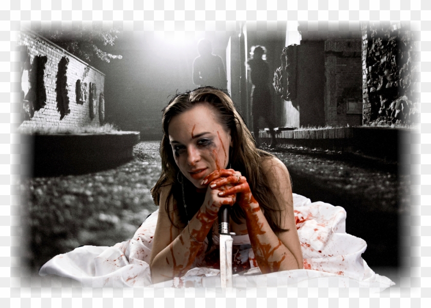 Edged In Blue - Woman Holding A Bloody Knife Clipart
