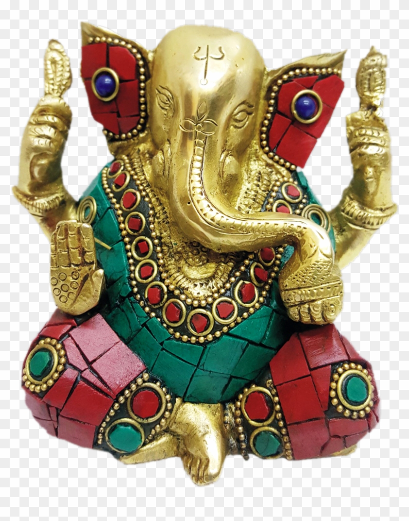Turquoise Stone Work Ganesha Handmade 4" - Indian Elephant Clipart #2803250