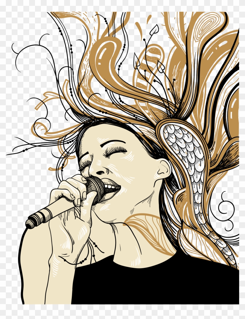 Microphone Karaoke Music Clip Art Singing The - Женщина Поет Рисунок - Png Download #2804109