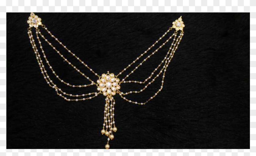 Indian Ethnic Pearl Kundan Made Hair & Head Jewelry - Chain Clipart #2806175