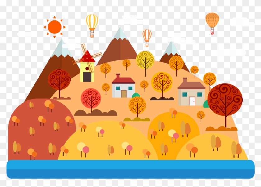 Vector Stock Drawing Cartoon Landscape Illustration - Paisagens Do Outono Desenho Clipart #2806466