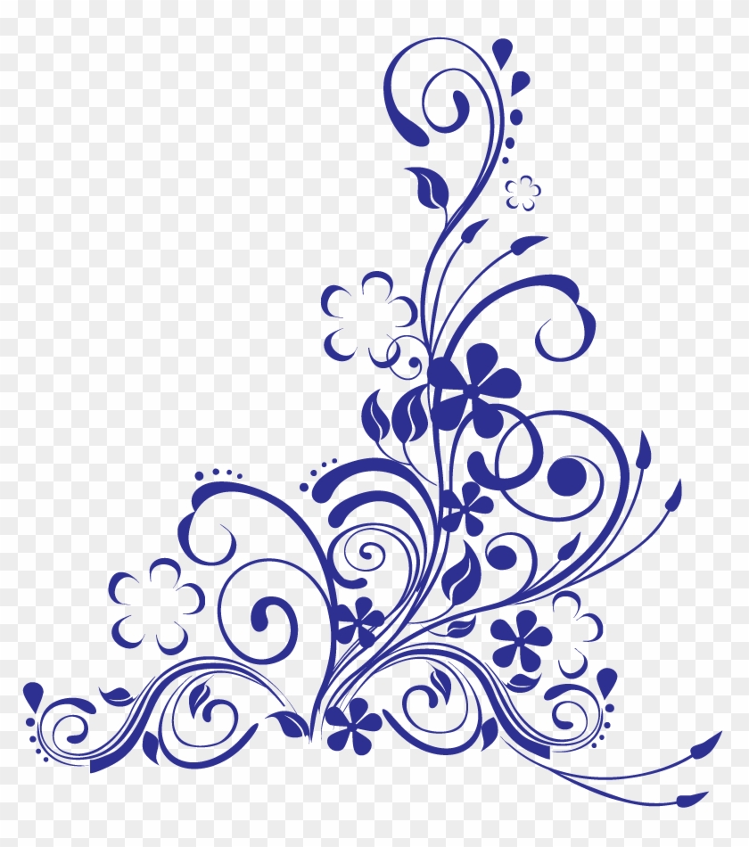 Blue Swirl W Flowers - Royal Blue Flower Design Clipart #2807068