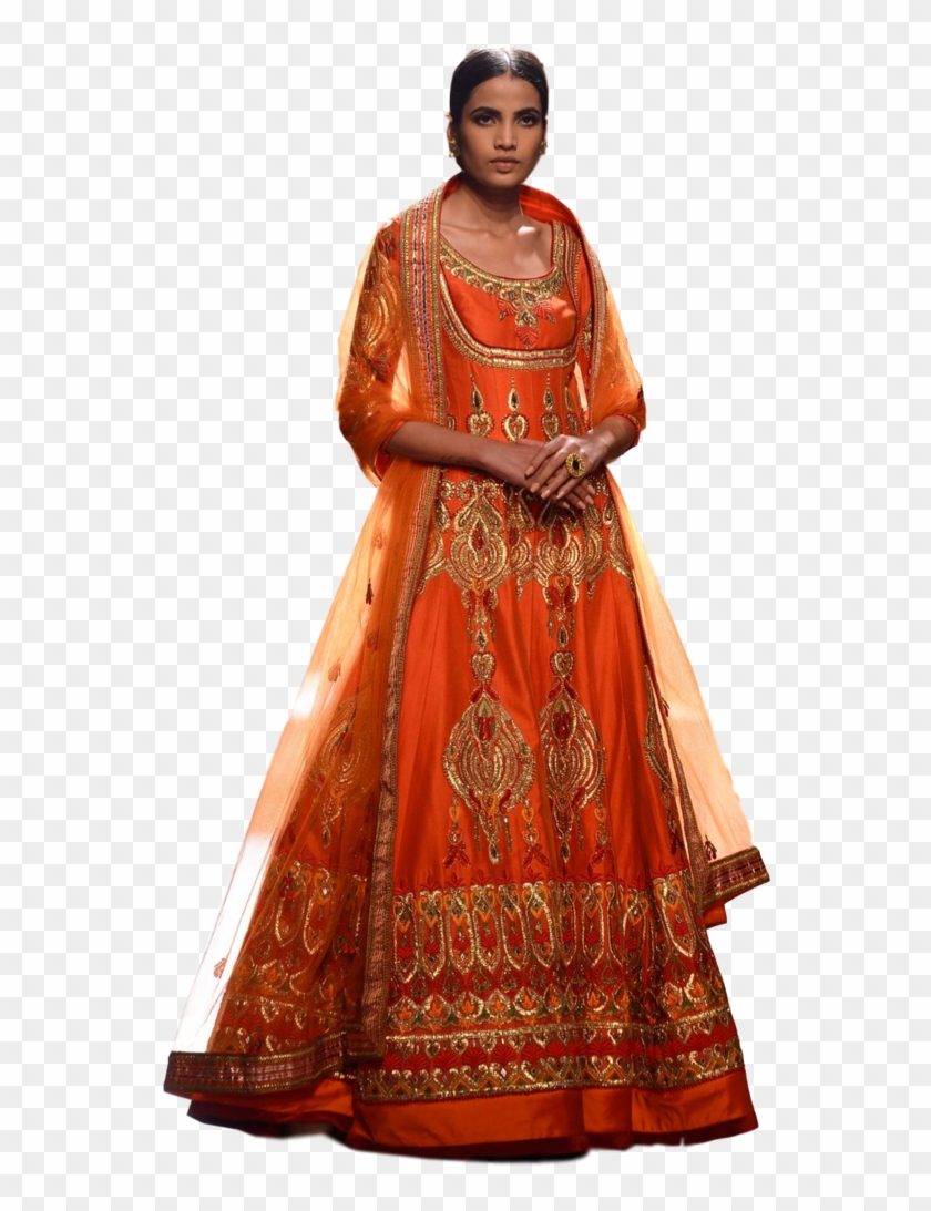 Orange Color Anarkali Lehenga Set - Anarkali Lehenga Clipart