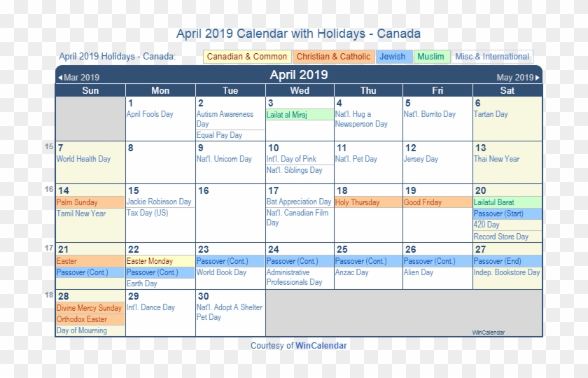 April 2019 Calendar Canada - 2019 Calendar Canada Holidays Clipart #2809973