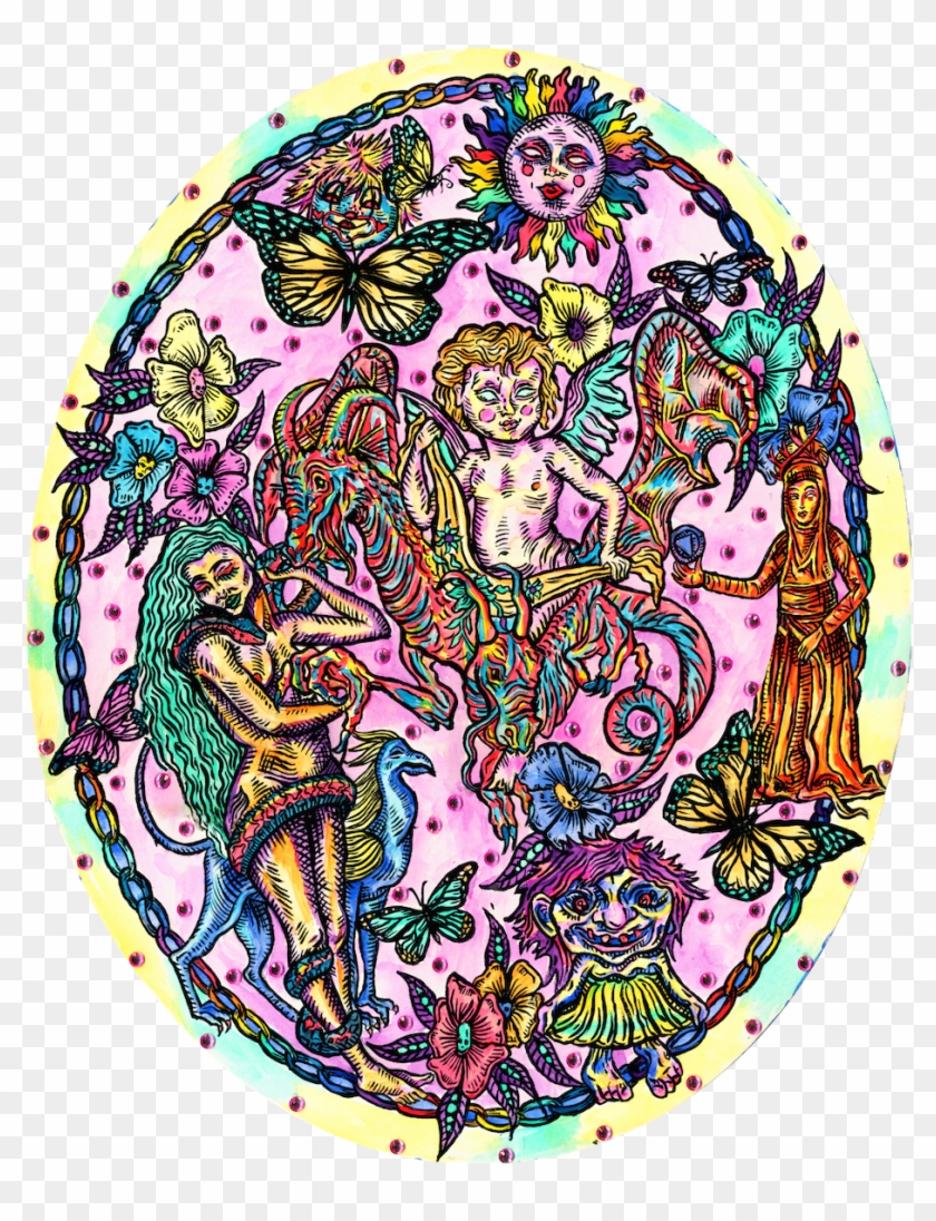 Watercolor, Acrylic And Rhinestones On Oval Illustration - Circle Clipart