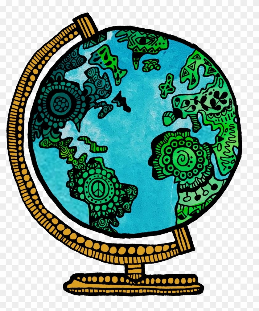 Watercolor Globe Zentangle - Illustration Clipart