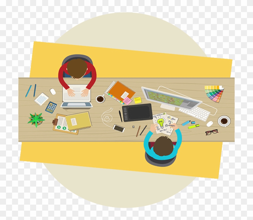 Graphic Of People Sitting At Table Working - Graphic Design Clipart