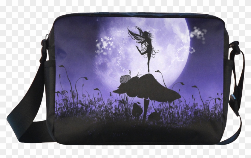 A Beautiful Fairy Dancing On A Mushroom Silhouette - Messenger Bag Clipart