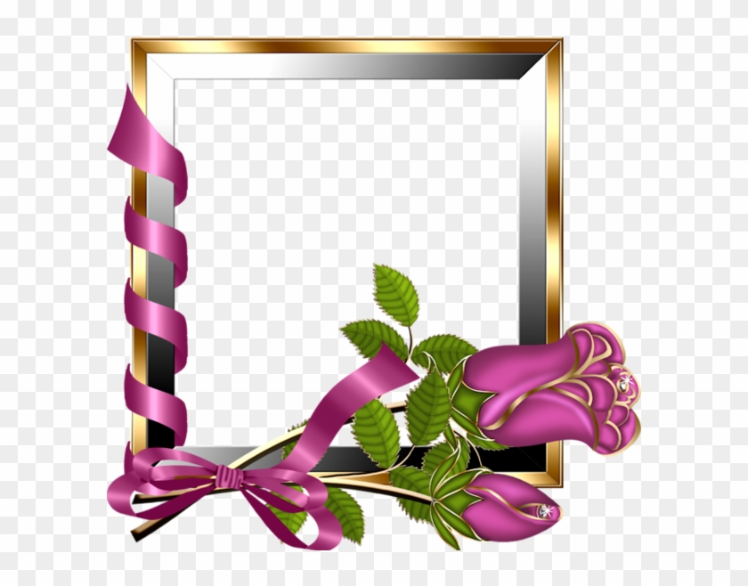 Gold And Silver Transparent Frame With Pink Roses - Beautiful Frames For Photo Editing Online Clipart