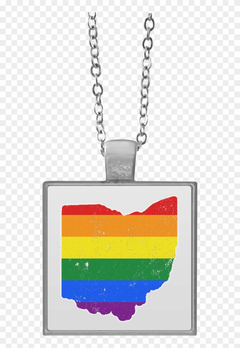 Ohio Rainbow Flag Lgbt Community Pride Lgbt Shirts - Silver Square Necklace Mockup Clipart #2824526