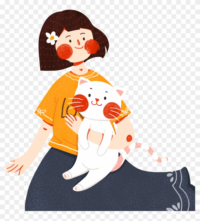 Girl Fashion Kitten Design Element Png And Psd - Illustration Clipart