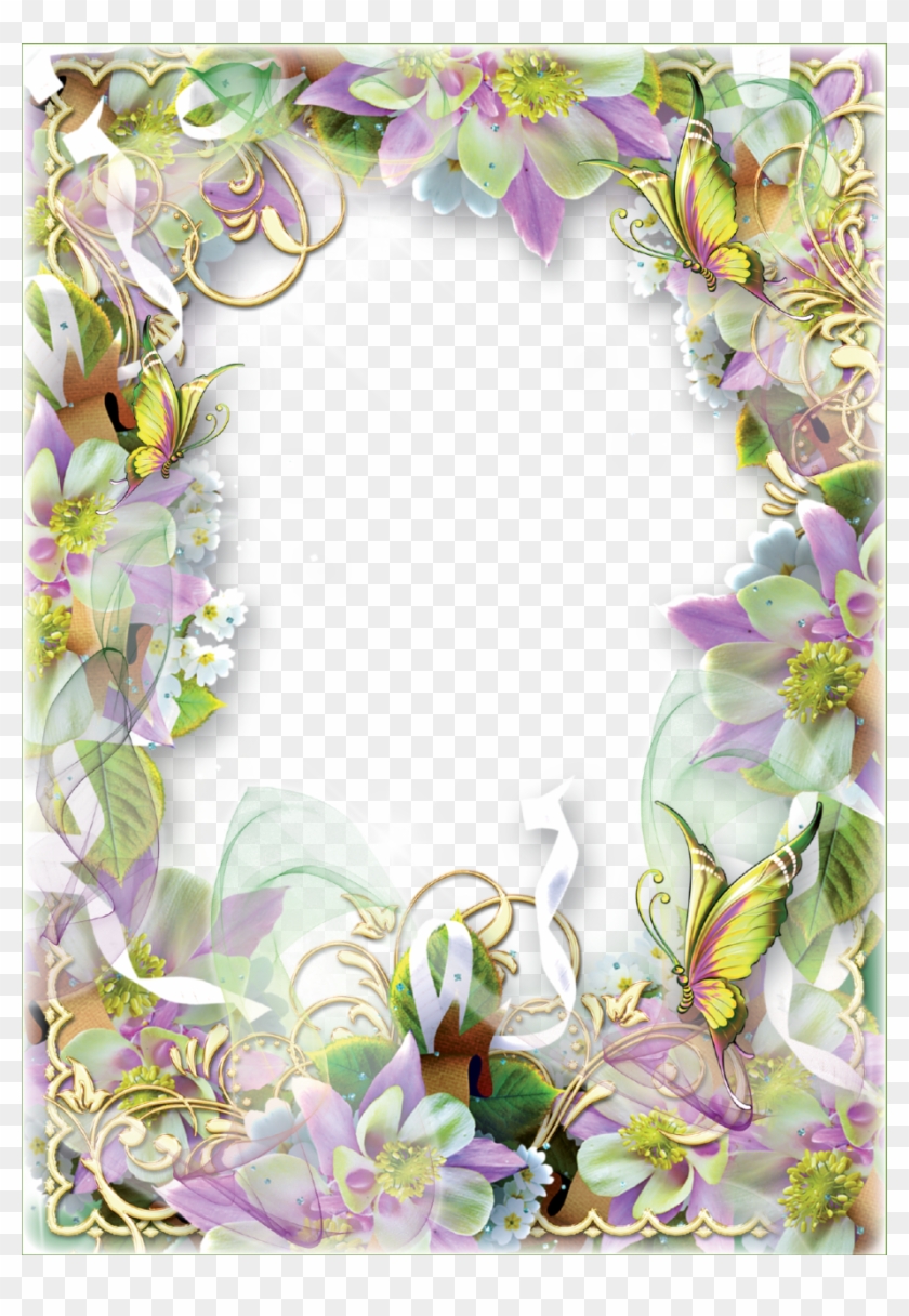 Photo Frame Spring Flowers And Butterflies - Spring Flower Border Clipart - Png Download