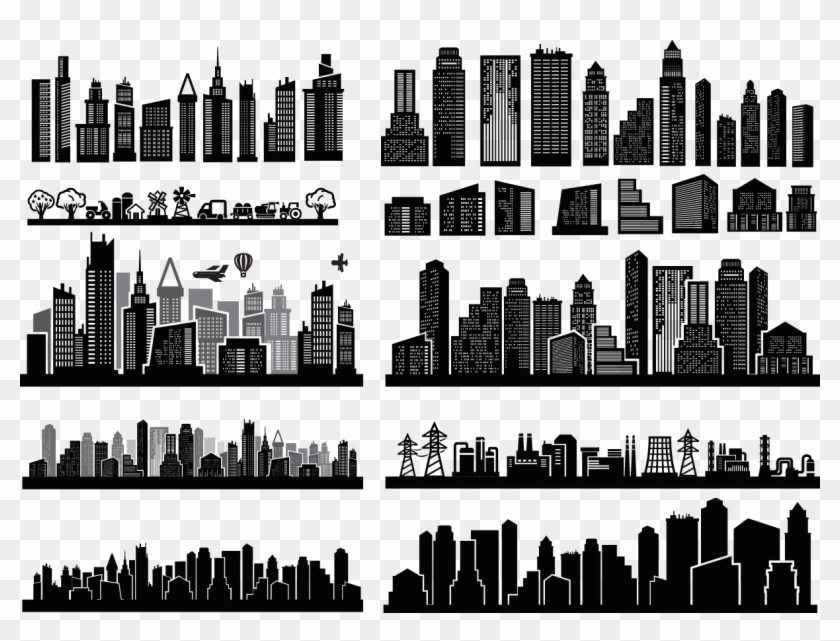 City Skyscrapers Silhouette Set 05 Png - City Skyscrapers Silhouette Clipart #2828387