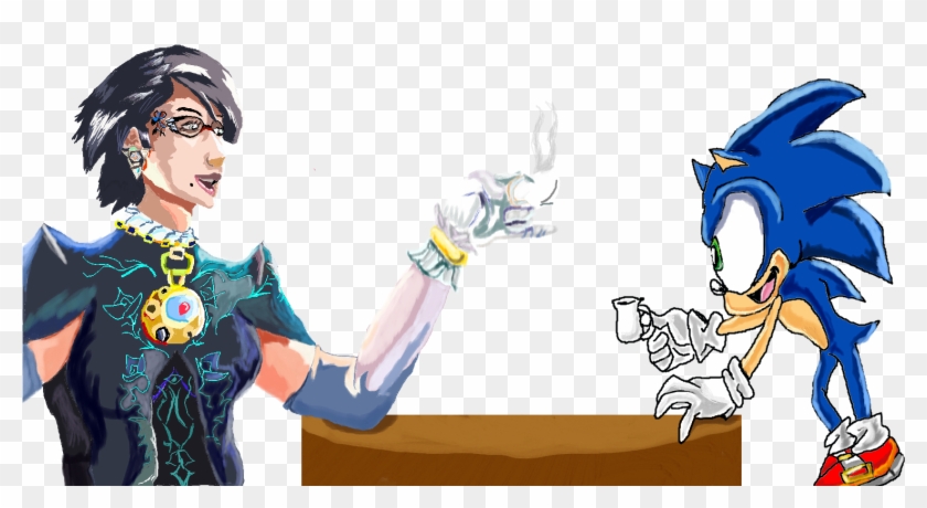 Bayonetta Drawing Miiverse - Bayonetta And Sonic Art Clipart #2840674