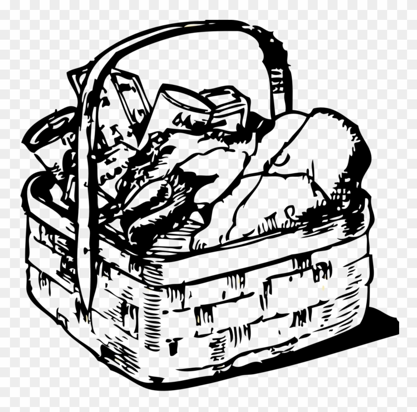 Picnic Basket Clipart Hand Drawn - Clip Art Basket Of Food - Png Download