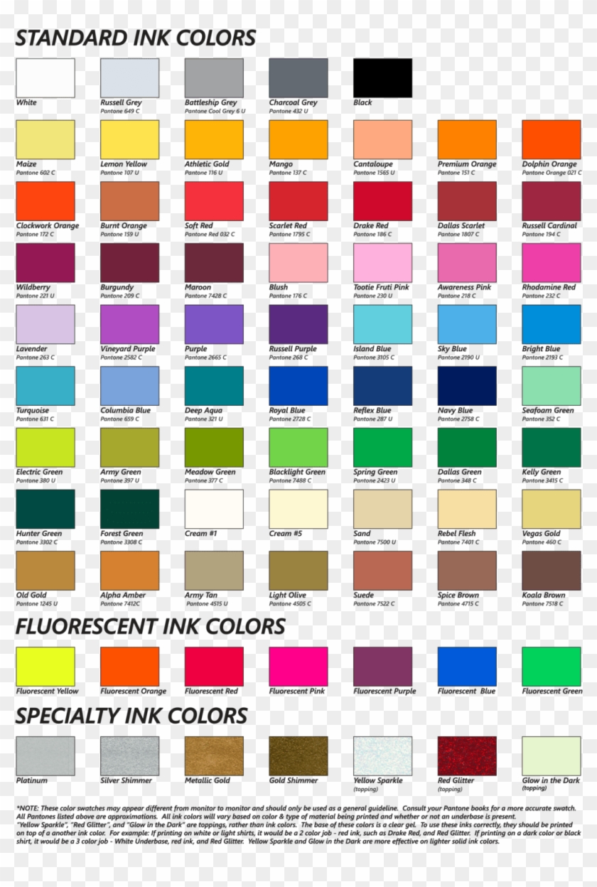 Screen Print Color Chart Urbanfly Apparel Png Leukemia - Printing Color Chart Clipart
