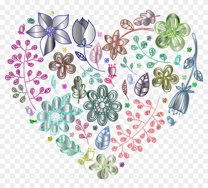 Psychedelic Floral Heart 3 No Background - Pretty Floral Computer Backgrounds Clipart #2846352