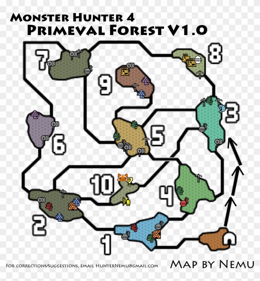 Monster Hunter 4 Primeval Forest Resource Map - Monster Hunter Area Map Clipart #2869665