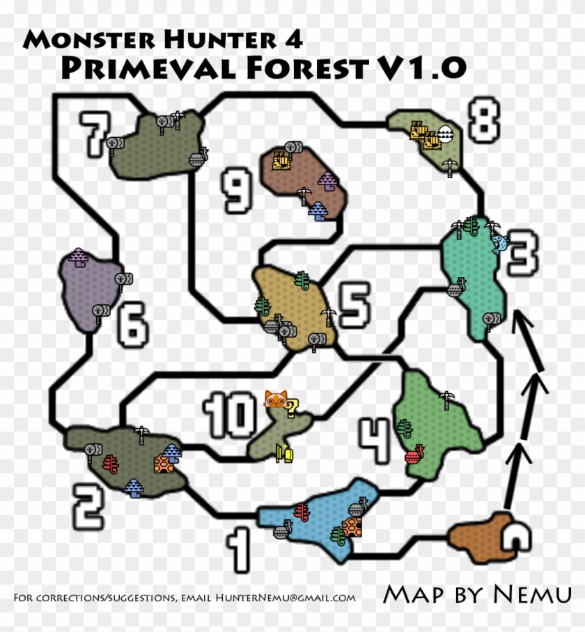 Monster Hunter 4 Primeval Forest Resource Map - Monster Hunter Area Map Clipart