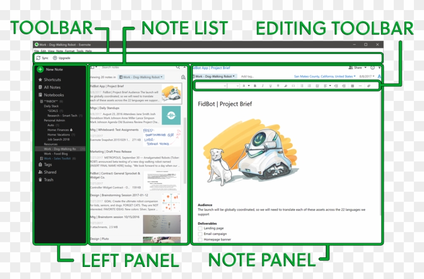 Evernote For Windows User Interface - Evernote Ui Clipart #2869970