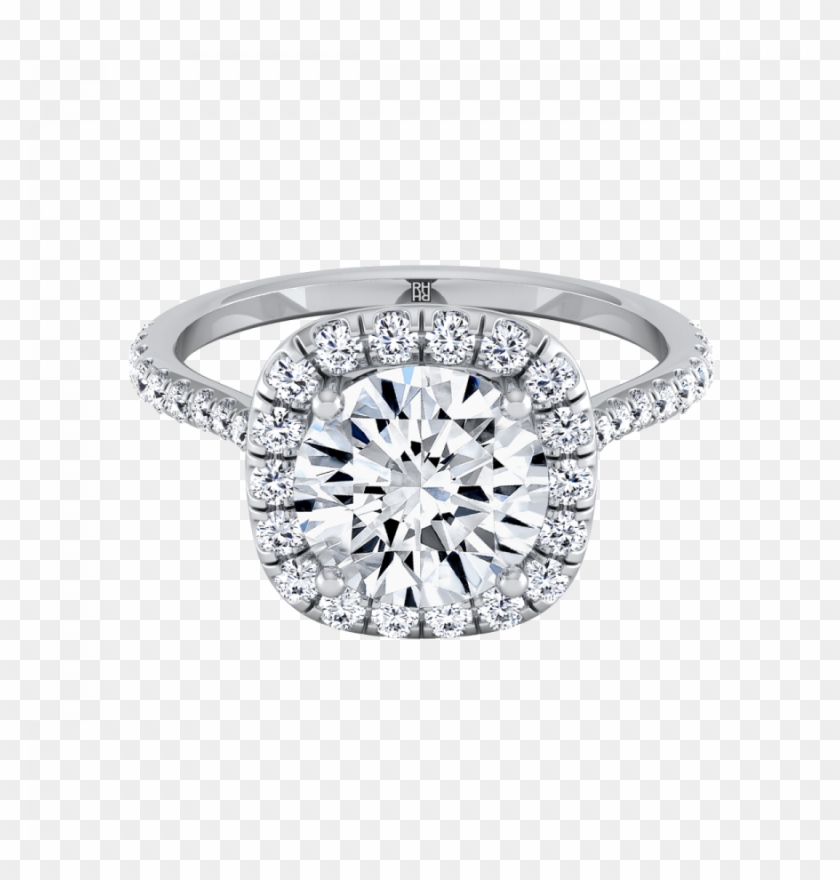 Diamond Halo Engagement Ring With Pave Shank In 14k - Engagement Ring Clipart #2870857