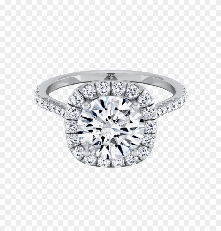 Diamond Halo Engagement Ring With Pave Shank In 14k - Engagement Ring Clipart
