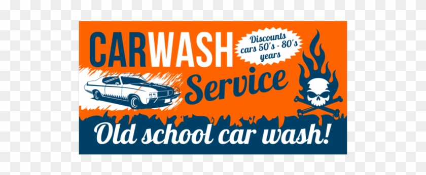 Car Wash Vinyl Banner With Flaming Skull And Muscle - Poster Clipart