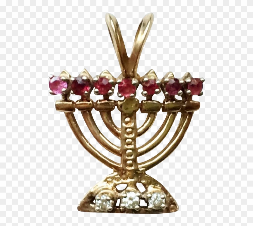 Judaica 14k Gold Jeweled Menorah Charm / Pendant - Hanukkah Clipart