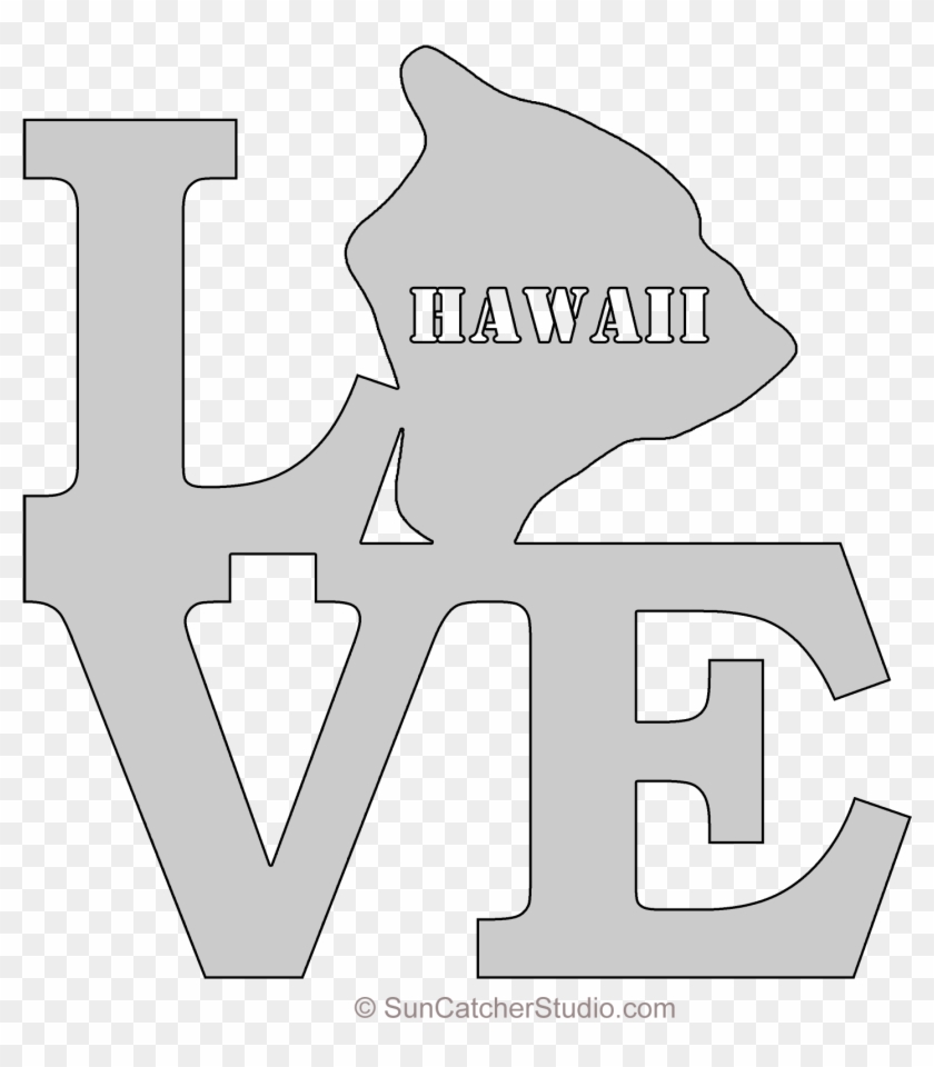 Hawaii Love Map Outline Scroll Saw Pattern Shape State - Transparent State Of Alabama Png Clipart #2877413
