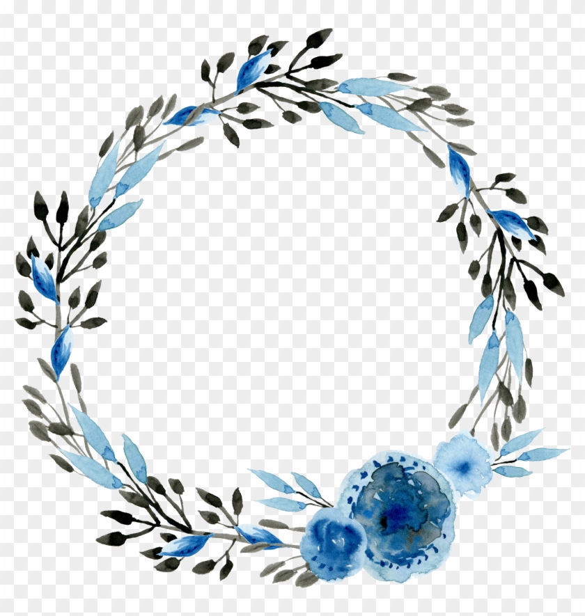 Watercolour Frame Floral, Flower Frame, Flower Crown, - Blue Flower Frame Png Clipart