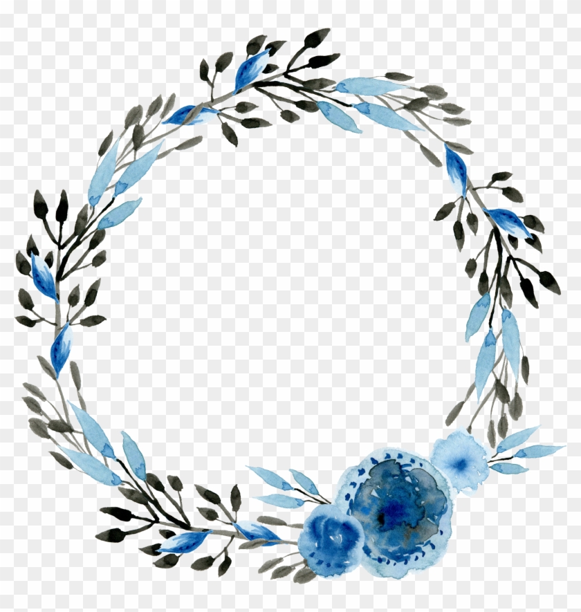 Watercolour Frame Floral, Flower Frame, Flower Crown, - Blue Flower Frame Png Clipart #2878085