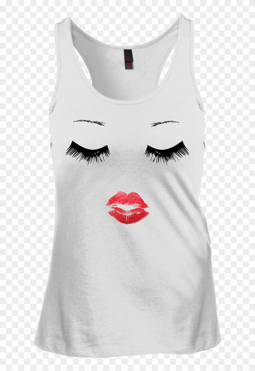 Eyelash Lip Print Racerback Tank Top - Active Tank Clipart