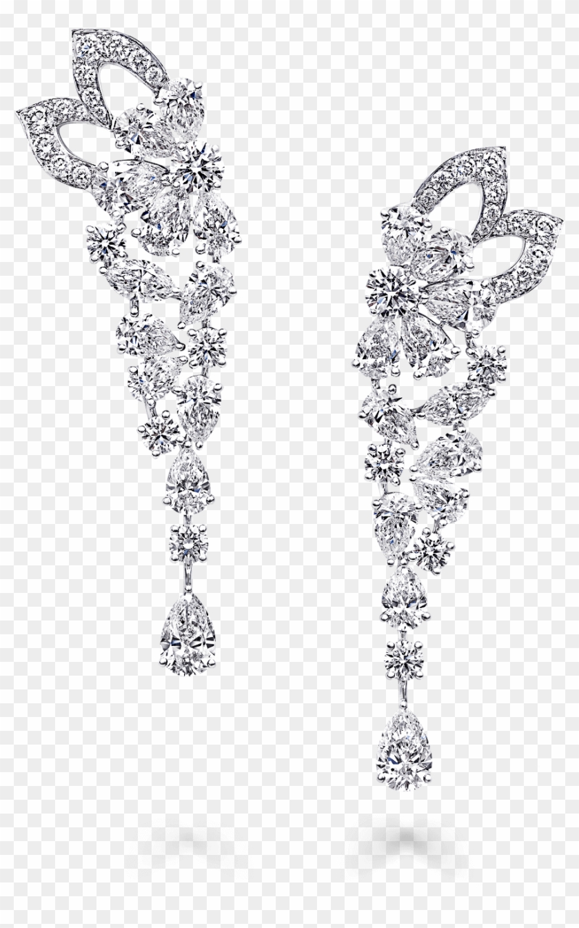 A Pair Of Graff Peony Petal Motif Diamond Drop Earrings - Earrings Diamond Long Png Clipart