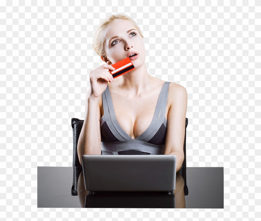 Beautiful Girl Online Shopping With Credit Card And - Girl With A Card Png Clipart #2887704