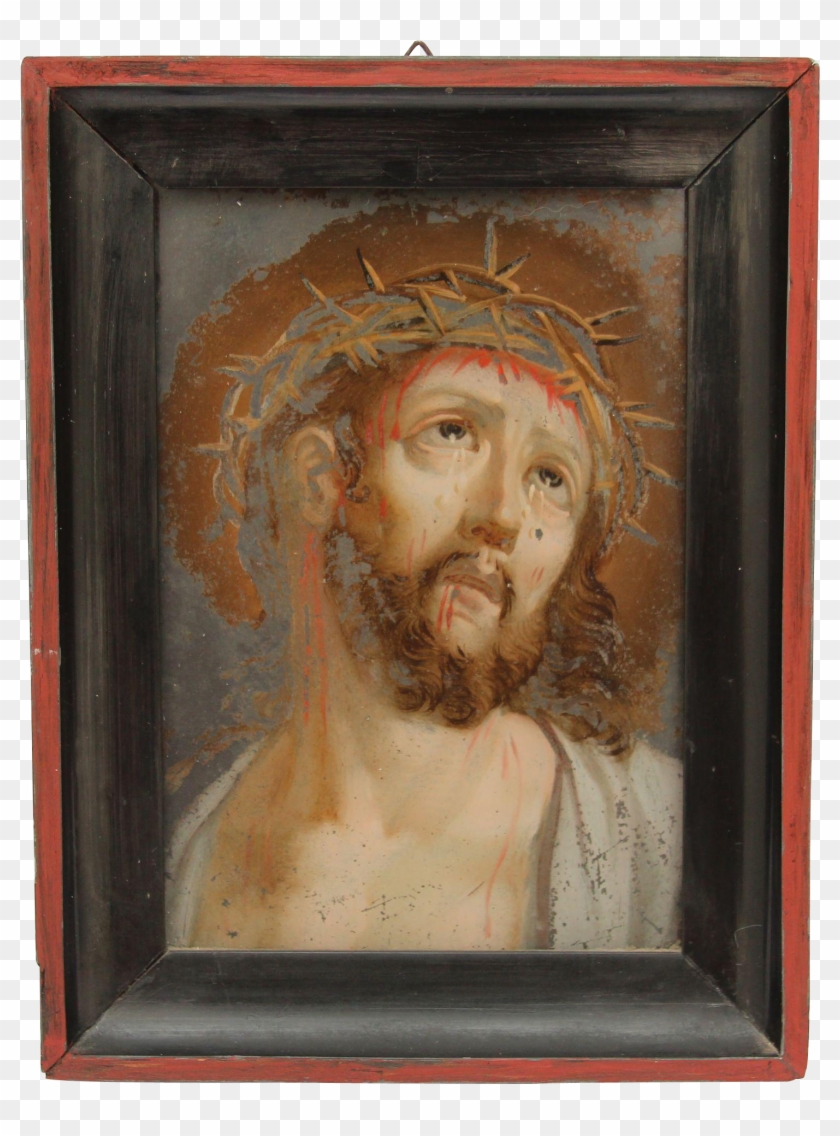 19th Century Reverse Glass Painting Of Jesus With The - Painting Clipart