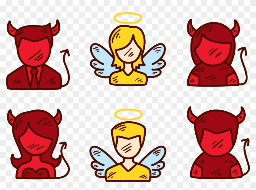 Svg Black And White Library Devil Angel Illustration - Angel And Demon Cartoon Clipart #2890557
