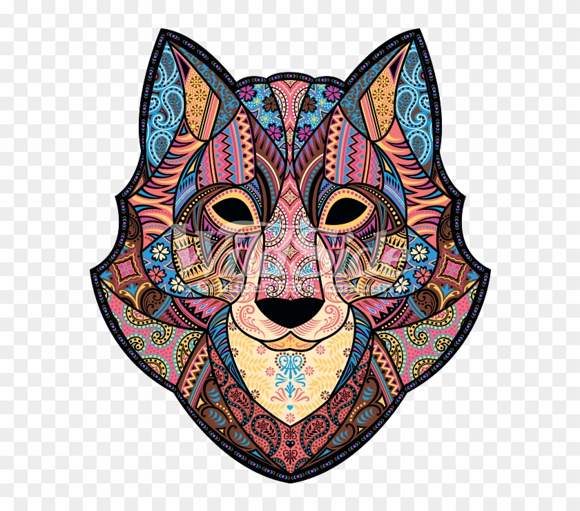 Wolf - Art - Mosaic - Native American Wolf Face Clipart #2893241