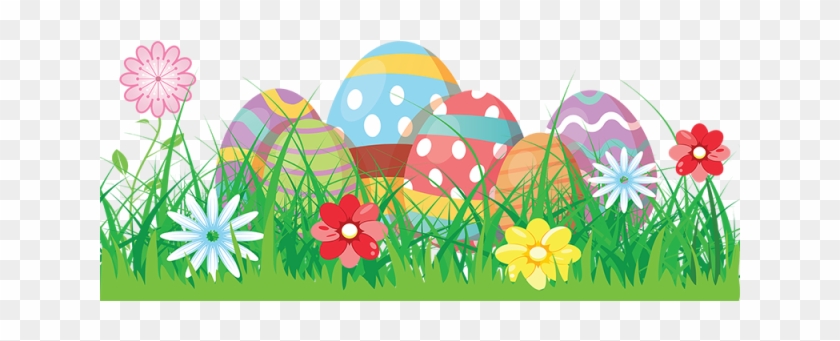 Colorful Eggs Grass Flowers - Transparent Background Easter Eggs Png Clipart
