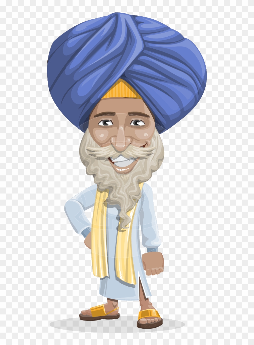 Vector Elderly Indian Male Character - India Male Cartoon Clipart