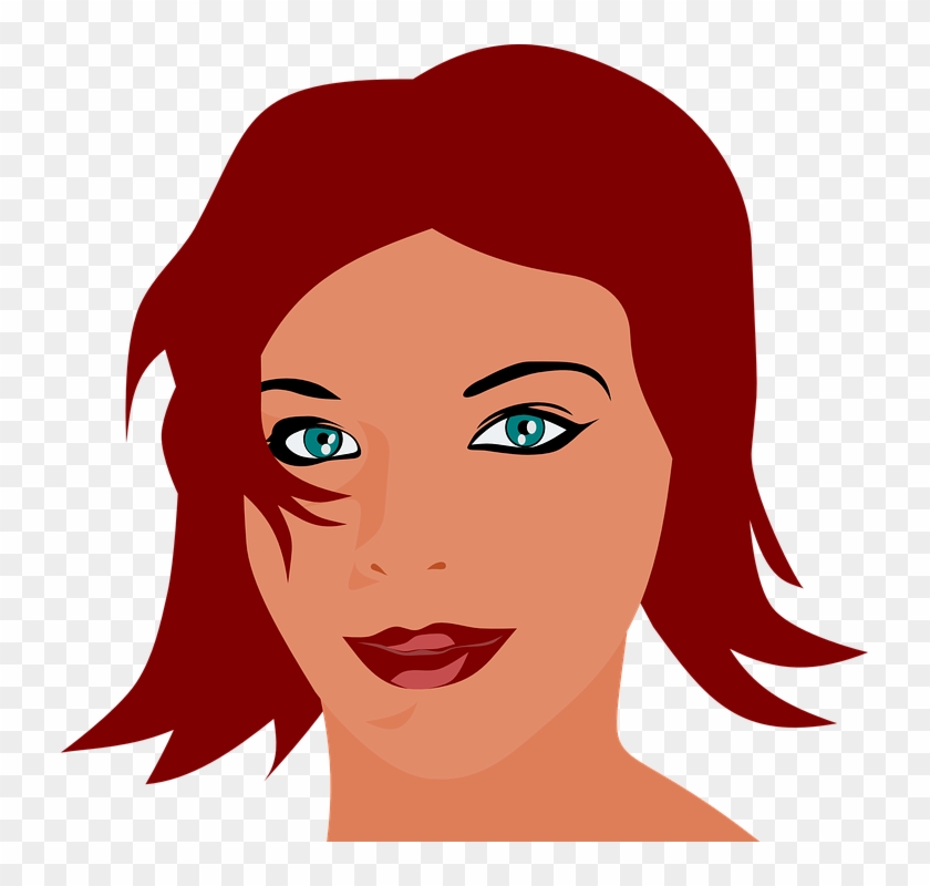 Woman, Red Hari, Face, Smile, Blue Eyes, Lipstick - Acupressure Bad Breath Clipart