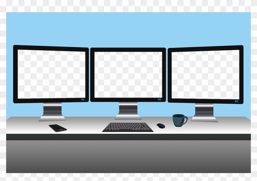 Three-display Workstation With Knockouts - Three Tv Screen Clipart