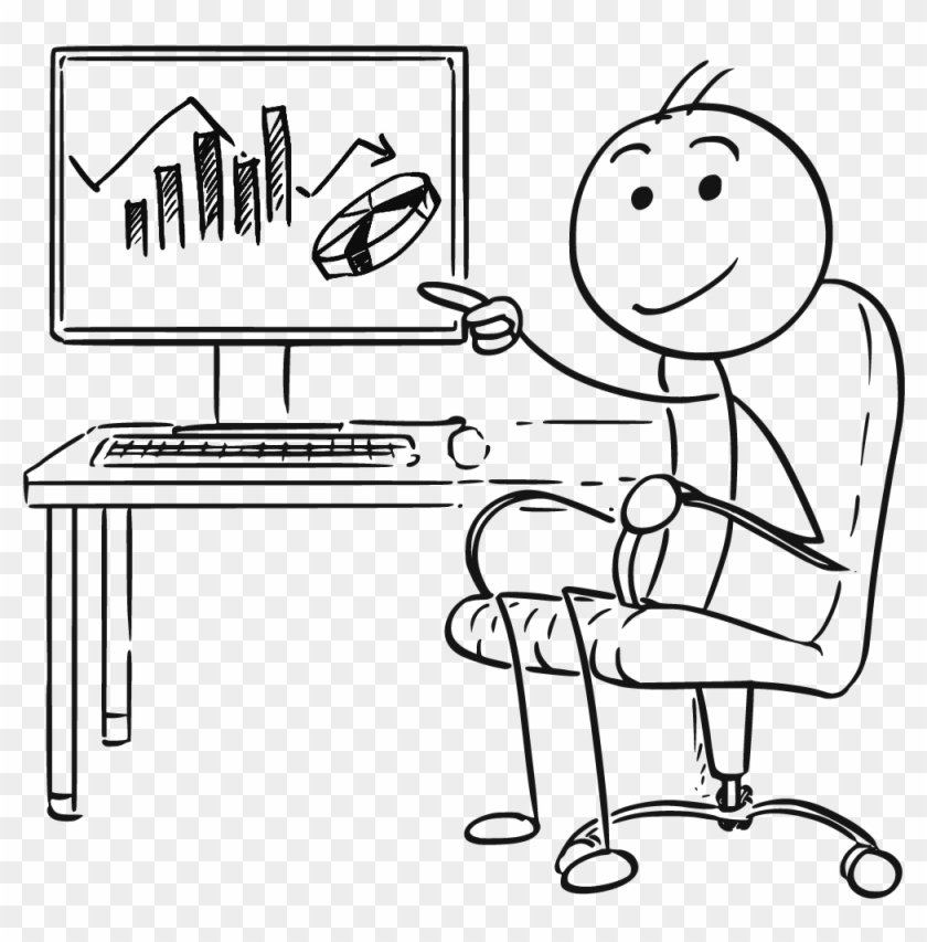 Man Pointing At Screen Charts - Man With A Computer Drawing Clipart #295537